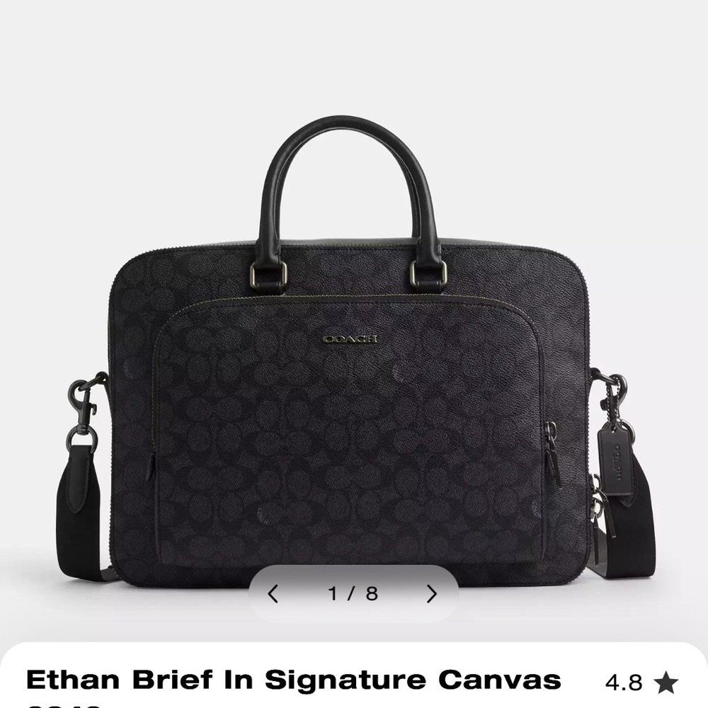 COACH Black Leather Briefcase with Multiple Compartments